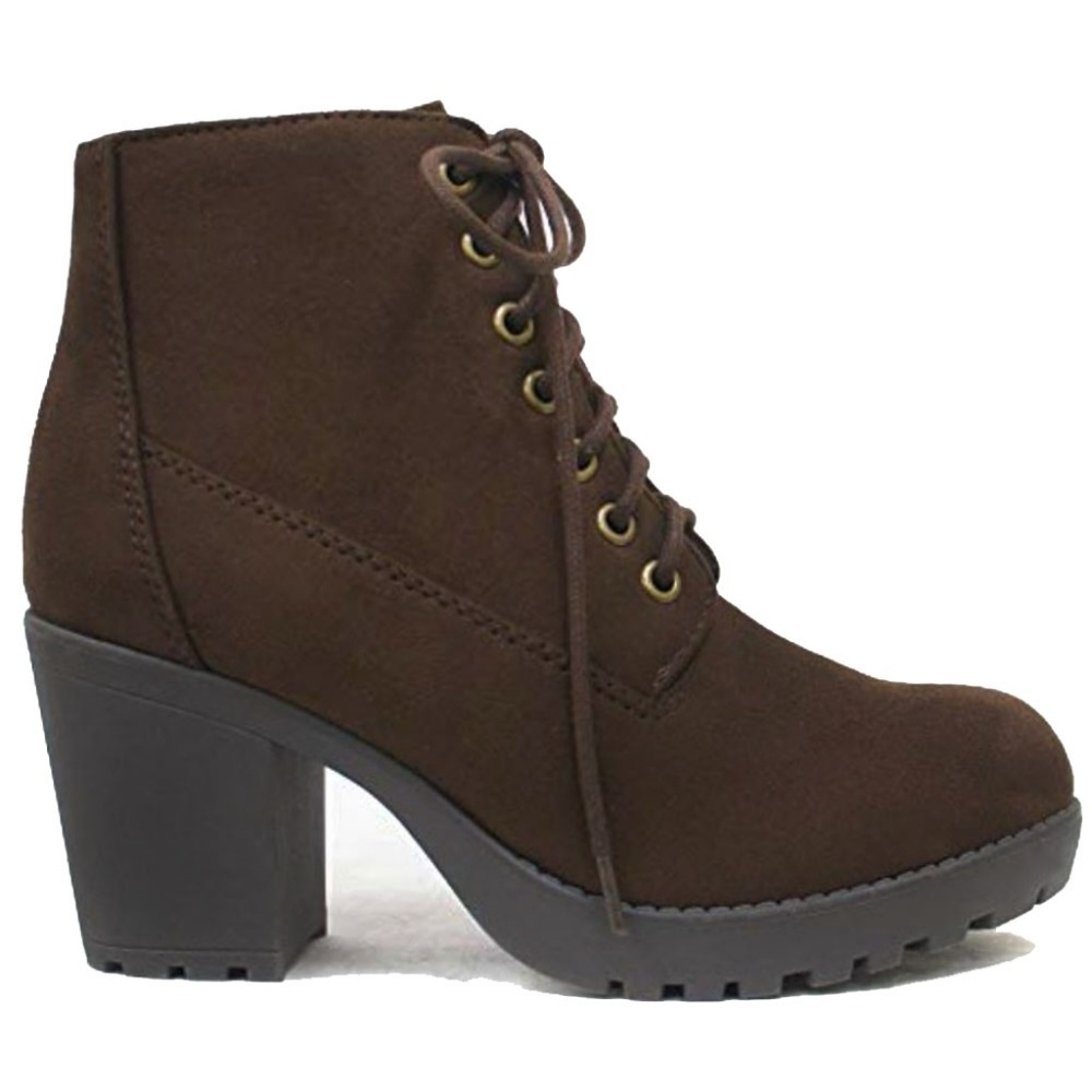 New Brown Lace Up Platform Chunky Heel Combat Ankle Boots - Picture 1 of 5
